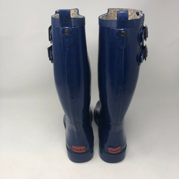 Chooka Navy Posh Solid Tall Rubber Rain Boots 6 - Picture 6 of 8